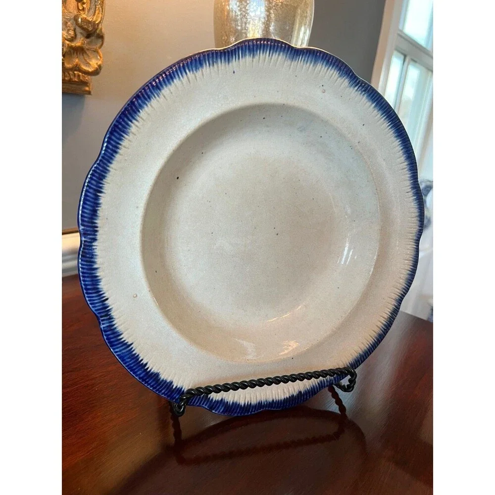 Antique Clews Warranted Staffordshire Flow Blue Bowl Shell Feather Edge